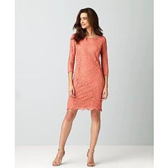 Simply Styled Lace Overlay Sheath Faded Rose Coral Cocktail Dress Size L NWT - Picture 1 of 11